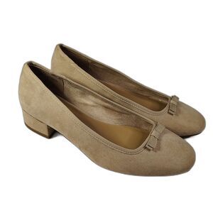 J. CREW Beige Suede Low Block Heels 6.5 Women's Slip On Round Toe Dress Shoes